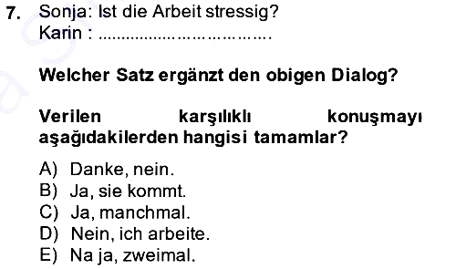 Almanca 1 2013-2014 Ara Sınav - 7. soru