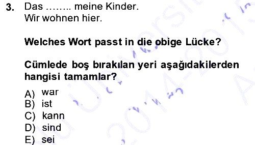 Almanca 1 2014-2015 Ara Sınav - 3. soru