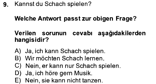 Almanca 1 2014-2015 Ara Sınav - 9. soru
