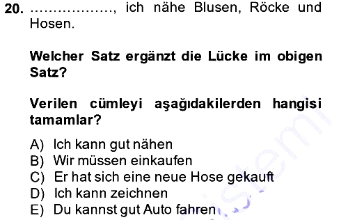 Almanca 1 2014-2015 Ara Sınav - 20. soru