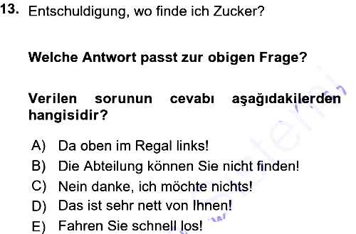 Almanca 1 2015-2016 Ara Sınav - 13. soru