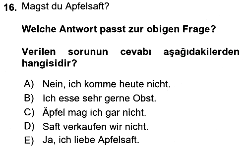 Almanca 1 2016-2017 Ara Sınav - 16. soru