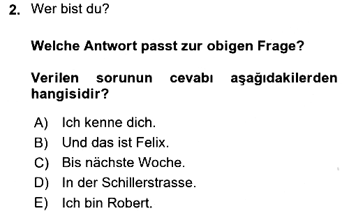 Almanca 1 2017-2018 Ara Sınav - 2. soru