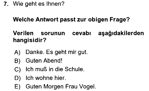 Almanca 1 2017-2018 Ara Sınav - 7. soru