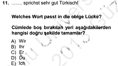 Almanca 1 2012-2013 Ara Sınav - 11. soru