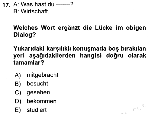 Almanca 2 2023-2024 Ara Sınav - 17. soru