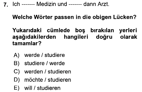 Almanca 2 2024-2025 Ara Sınav - 7. soru