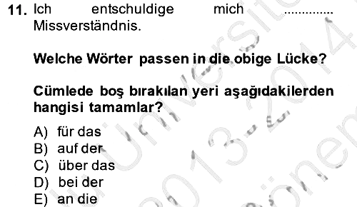 Almanca 2 2013-2014 Dönem Sonu Sınavı - 11. soru
