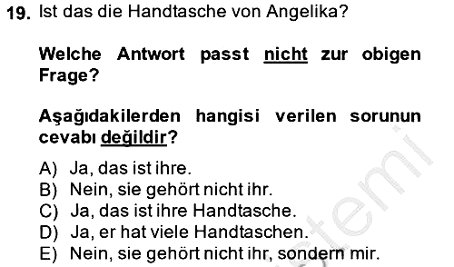 Almanca 2 2013-2014 Dönem Sonu Sınavı - 19. soru