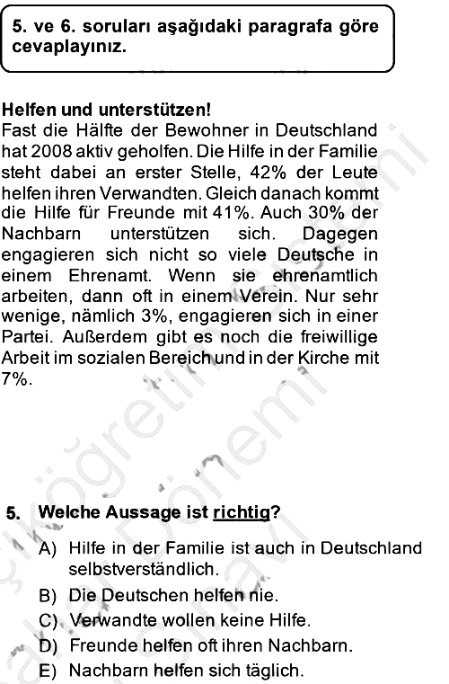 Almanca 2 2014-2015 Dönem Sonu Sınavı - 5. soru