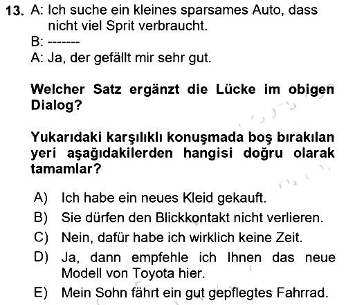 Almanca 2 2021-2022 Yaz Okulu Sınavı - 13. soru