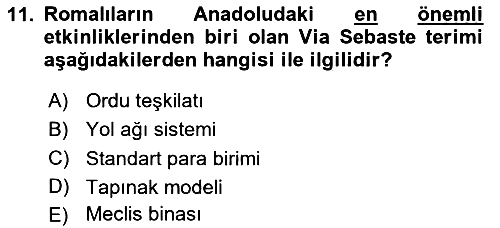 Anadolu Kültür Tarihi 2023-2024 Yaz Okulu Sınavı - 11. soru