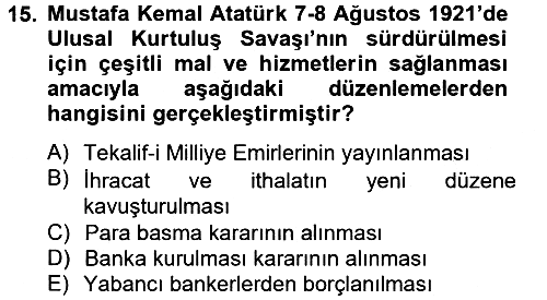 Atatürk İlkeleri Ve İnkılap Tarihi 1 2012-2013 Dönem Sonu Sınavı - 15. soru