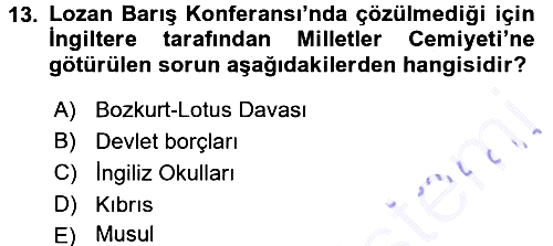 Atatürk İlkeleri Ve İnkılap Tarihi 1 2015-2016 Dönem Sonu Sınavı - 13. soru