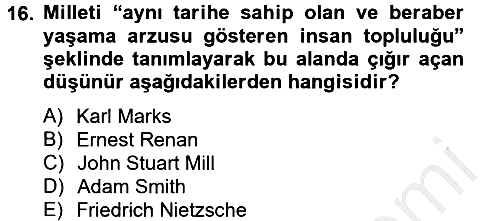 Atatürk İlkeleri Ve İnkılap Tarihi 2 2012-2013 Ara Sınav - 16. soru