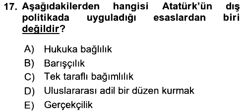Atatürk İlkeleri Ve İnkılap Tarihi 2 2016-2017 Ara Sınav - 17. soru