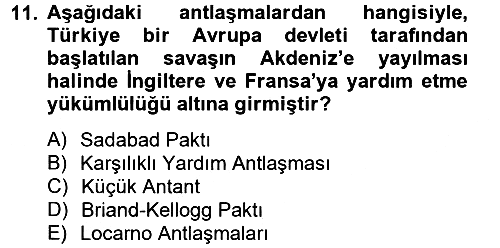 Atatürk İlkeleri Ve İnkılap Tarihi 2 2012-2013 Dönem Sonu Sınavı - 11. soru