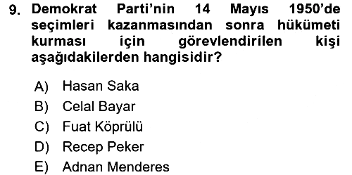 Atatürk İlkeleri Ve İnkılap Tarihi 2 2015-2016 Dönem Sonu Sınavı - 9. soru