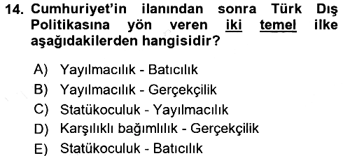 Atatürk İlkeleri Ve İnkılap Tarihi 2 2015-2016 Tek Ders Sınavı - 14. soru