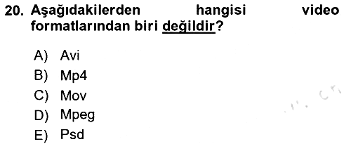 Dijital Görüntüleme İşleme Yöntemleri 2024-2025 Ara Sınav - 20. soru