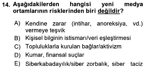 Dijital İletişim ve Yeni Medya 2018-2019 Ara Sınav - 14. soru