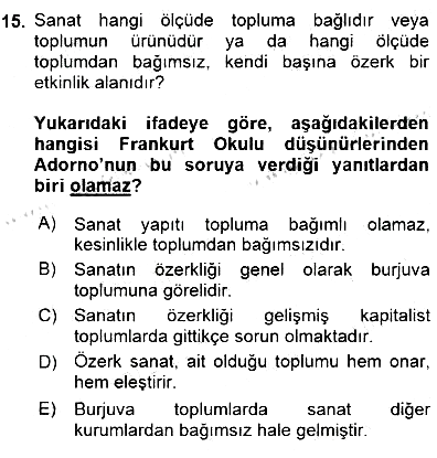 Estetik ve Sanat Felsefesi 2015-2016 Dönem Sonu Sınavı - 15. soru