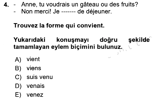 Fransızca 1 2023-2024 Dönem Sonu Sınavı - 4. soru
