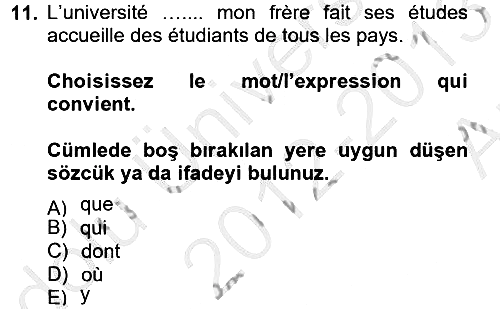 Fransızca 2 2012-2013 Ara Sınav - 11. soru
