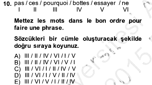 Fransızca 2 2014-2015 Ara Sınav - 10. soru