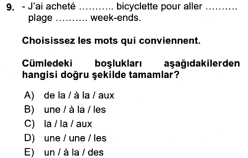 Fransızca 2 2015-2016 Ara Sınav - 9. soru