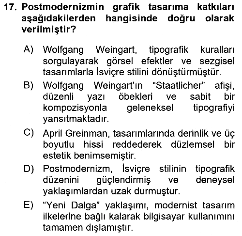 Görsel İletişim ve Tasarım Tarihi 2024-2025 Dönem Sonu Sınavı - 17. soru