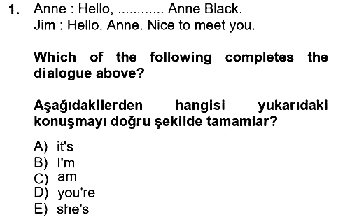 Ingilizce 1 2013-2014 Ara Sınav - 1. soru
