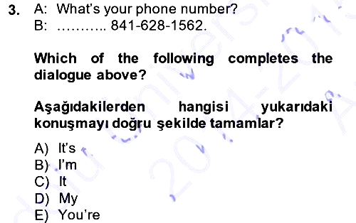 Ingilizce 1 2014-2015 Ara Sınav - 3. soru