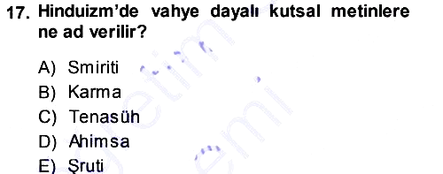 Mitoloji ve Din 2013-2014 Dönem Sonu Sınavı - 17. soru