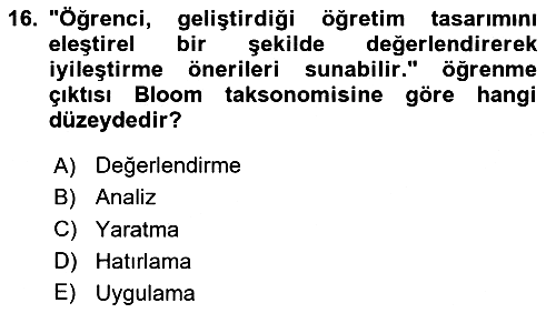 Öğretim Tasarımı 2025-2026 Ara Sınav - 16. soru