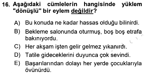 Türk Dili 1 2019-2020 Dönem Sonu Sınavı - 16. soru