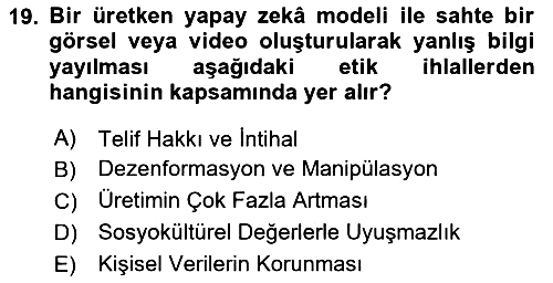 Yapay Zeka Ve Tasarım 2025-2026 Yaz Okulu Sınavı - 19. soru