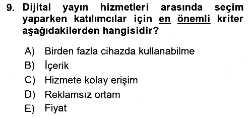 Dijital Medya ve Tüketici 2022-2023 Ara Sınav - 9. soru