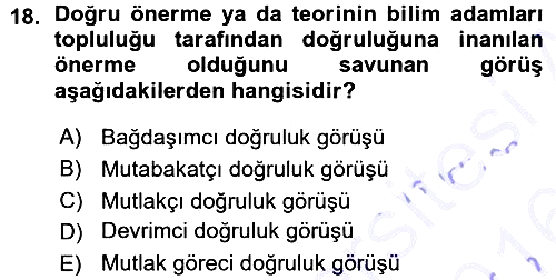 Felsefe 2015-2016 Ara Sınav - 18. soru