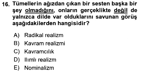 Felsefe 2016-2017 Ara Sınav - 16. soru
