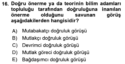Felsefe 2022-2023 Ara Sınav - 16. soru