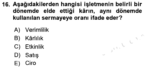 Genel İşletme 2022-2023 Ara Sınav - 16. soru