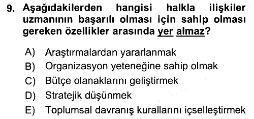 Halkla İlişkiler 2018-2019 Ara Sınav - 9. soru