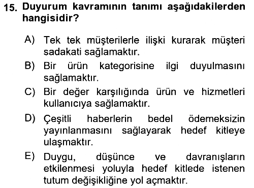 Halkla İlişkiler 2017-2018 Dönem Sonu Sınavı - 15. soru
