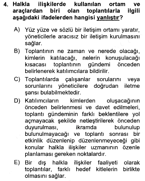Halkla İlişkiler 2018-2019 Dönem Sonu Sınavı - 4. soru