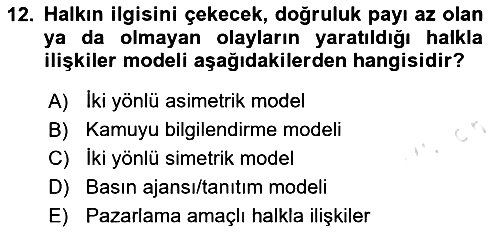 Halkla İlişkiler 2020-2021 Yaz Okulu Sınavı - 12. soru