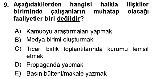 Halkla İlişkiler 2025-2026 Ara Sınav - 9. soru