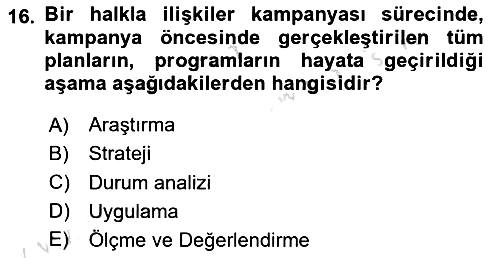 Halkla İlişkiler Kampanya Analizi 2018-2019 3 Ders Sınavı - 16. soru