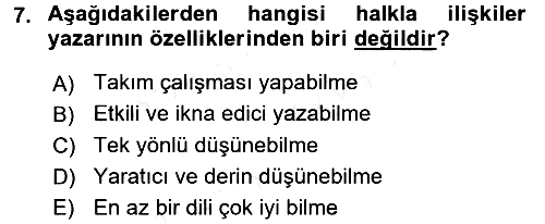 Halkla İlişkiler Yazarlığı 2015-2016 Ara Sınav - 7. soru