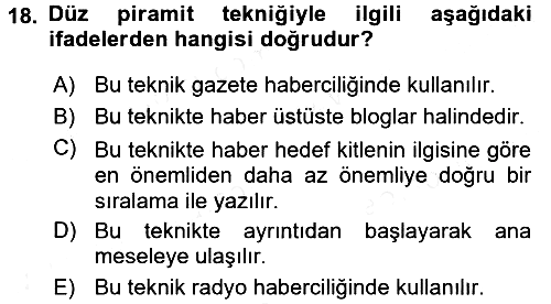 Halkla İlişkiler Yazarlığı 2017-2018 Ara Sınav - 18. soru